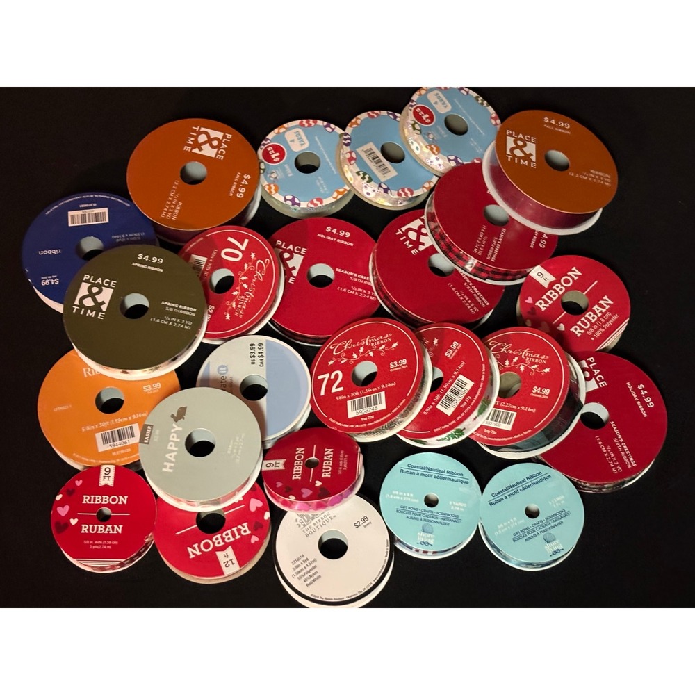 25 Spools New Assorted Ribbon Lot Patriotic Holiday Spring Nautical Crafting